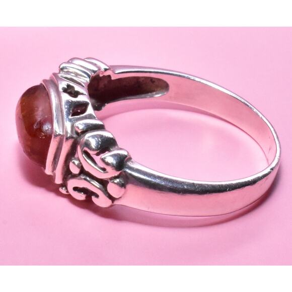 VTG Sterling Silver Amber Gemstone Damask Floral Motif Ring Approximate Size 9 - Picture 12 of 16